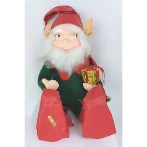 Vintage Christmas Pixie Elf with Paper Mache Face Posable Legs & Arms 13" *READ